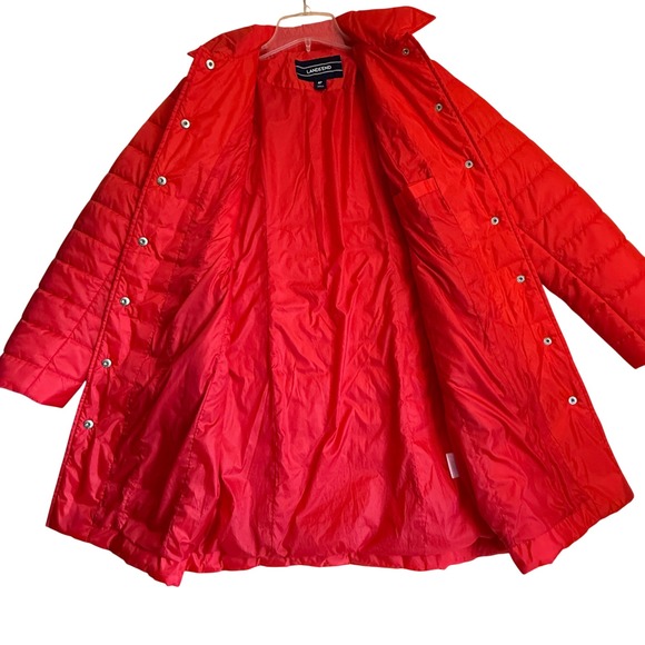 Lands' End PrimaLoft Quilted Coat Red Snap Front Jacket 8P - Picture 2 of 11